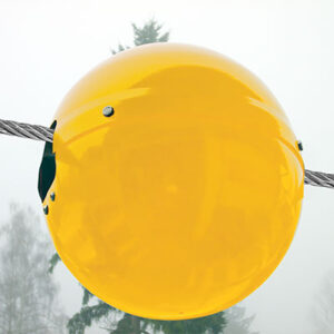 Yellow SpanGuard bird diverter shown mounted to a power line.