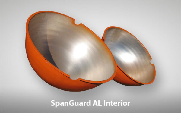 Photo showing the insides of both halves of a SpanGuard AL power line marker.