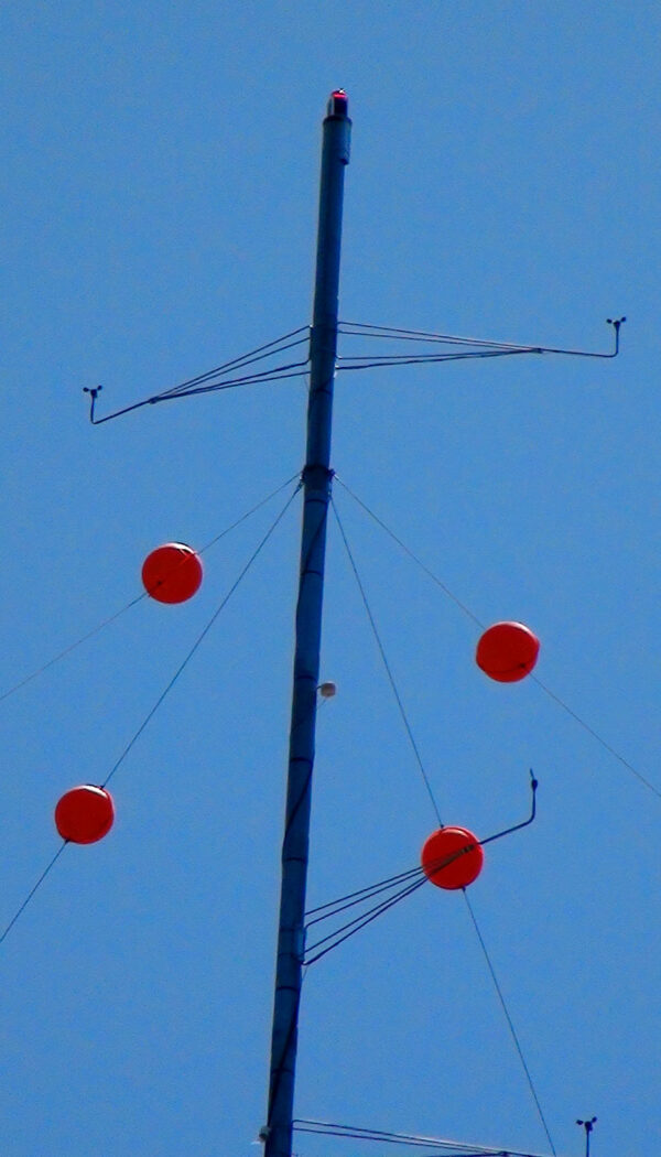 MetMarkers shown mounted to a guy line tower.