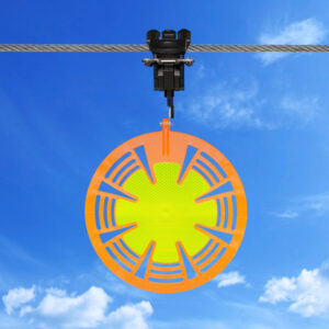 QuickMark low line marker shown mounted to a power line.