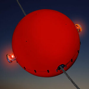 SpanLite self-illuminated power line marker shown against a night sky background.