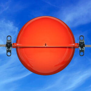 FastBall power line marker shown against a blue sky background.