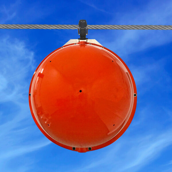 QuikMark MB power line marker shown against a blue sky background.