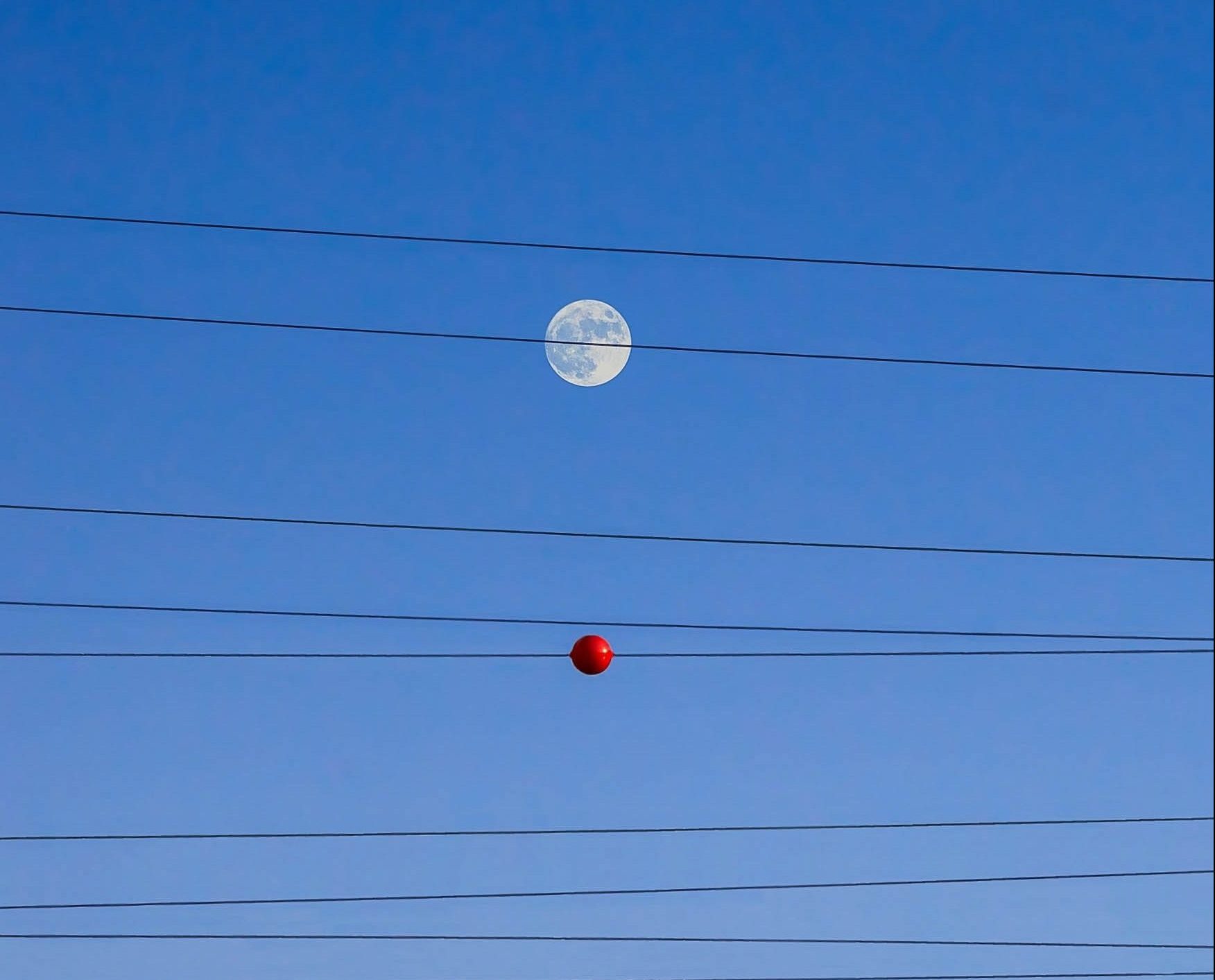 Overhead power lines with line markers