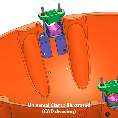 CAD illustration of clamp installed on PRM-36 ABS power line marker half