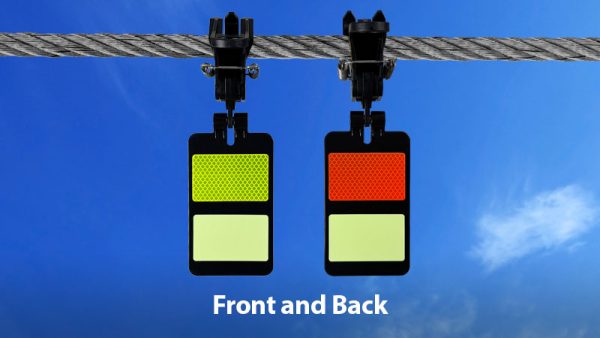 Photo showing a side-by-side of the FireFly Ultra Bird Diverter with one side showing the front and the other side showing the back.